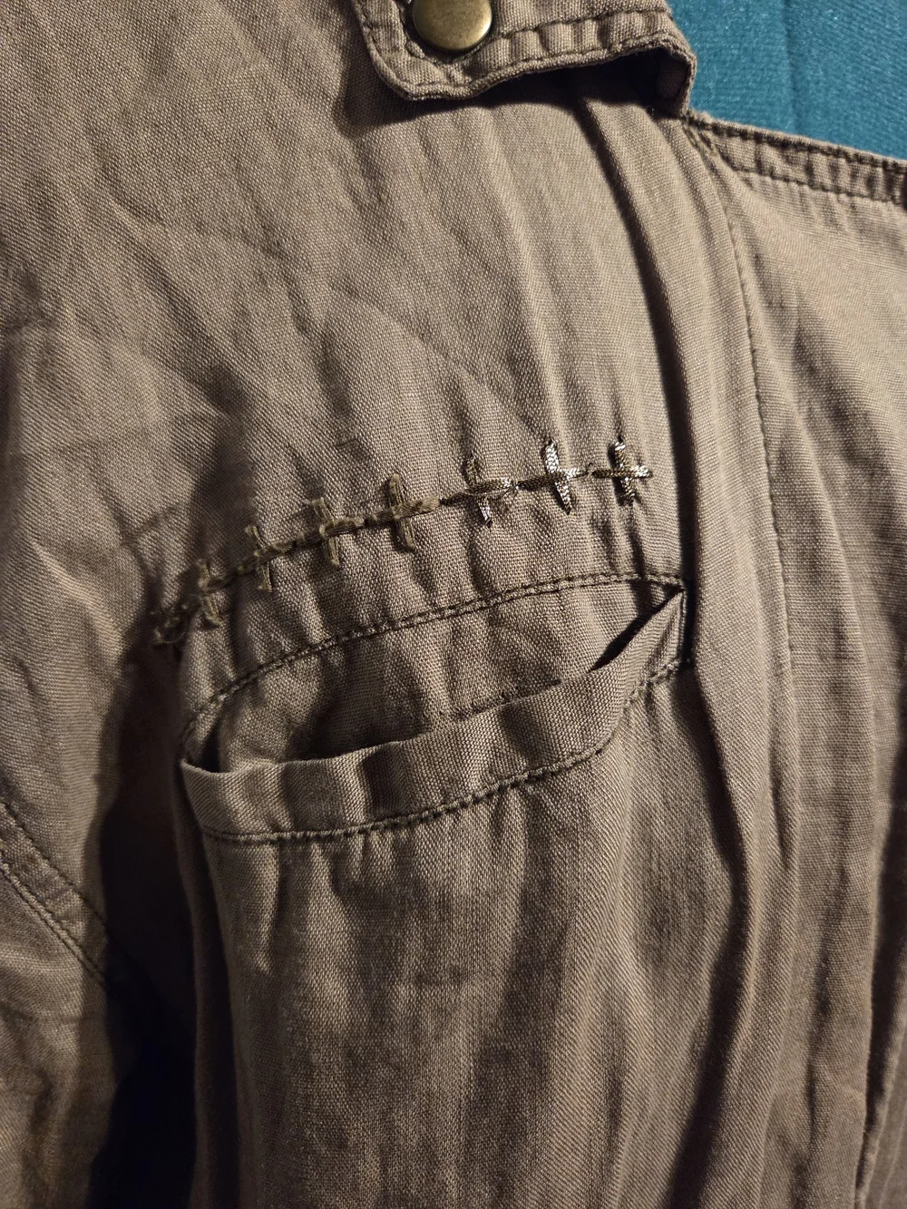 Free People Embroidered Linen-Blend Army Green Jacket - Picture 7 of 8